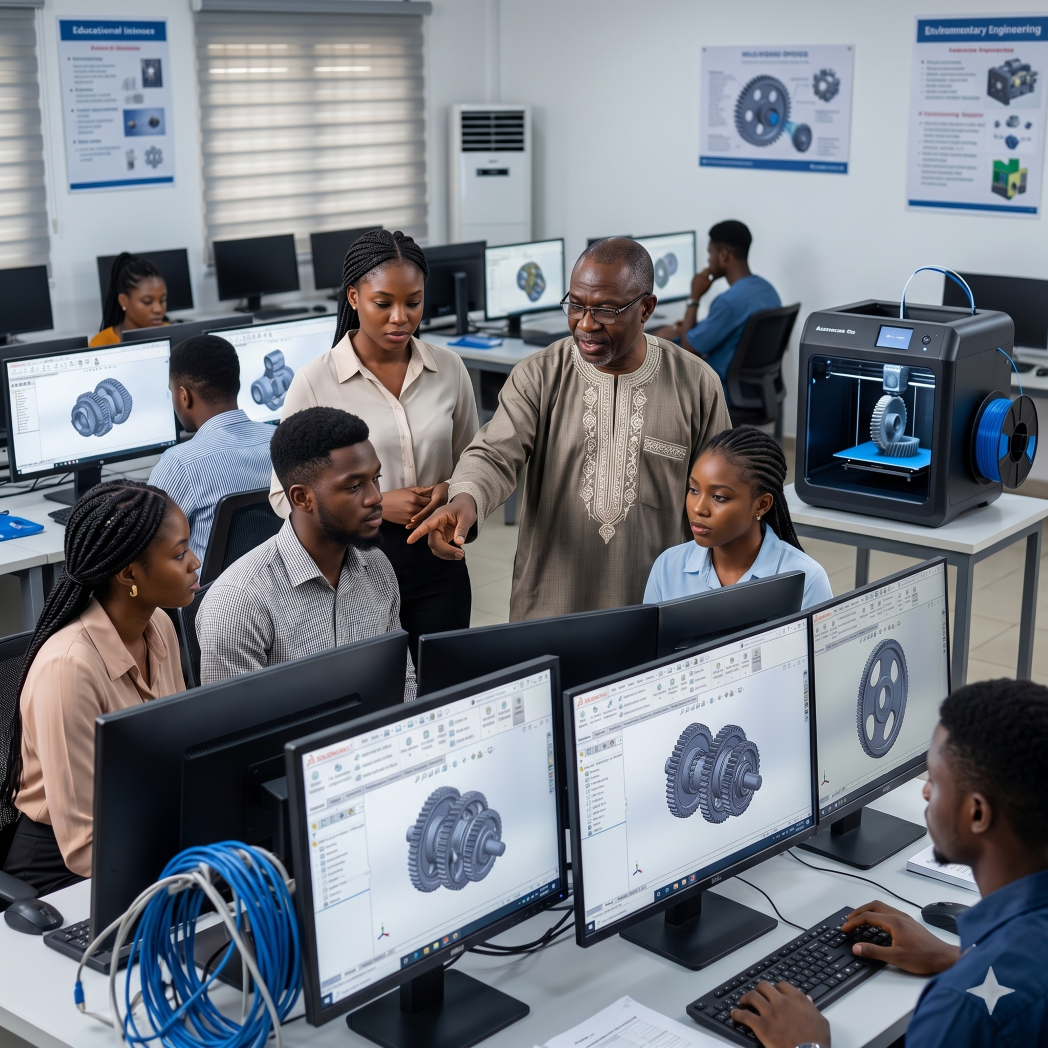 Integrating SolidWorks into African University Engineering Curriculums - A Nigerian engineering professor teaching university students 3D CAD design using industry-standard software.